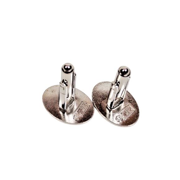 Vintage Oval Ribbed Silver Stainless Cuff Links EMJ Emmons Pair Formal Cufflinks - Picture 4 of 6